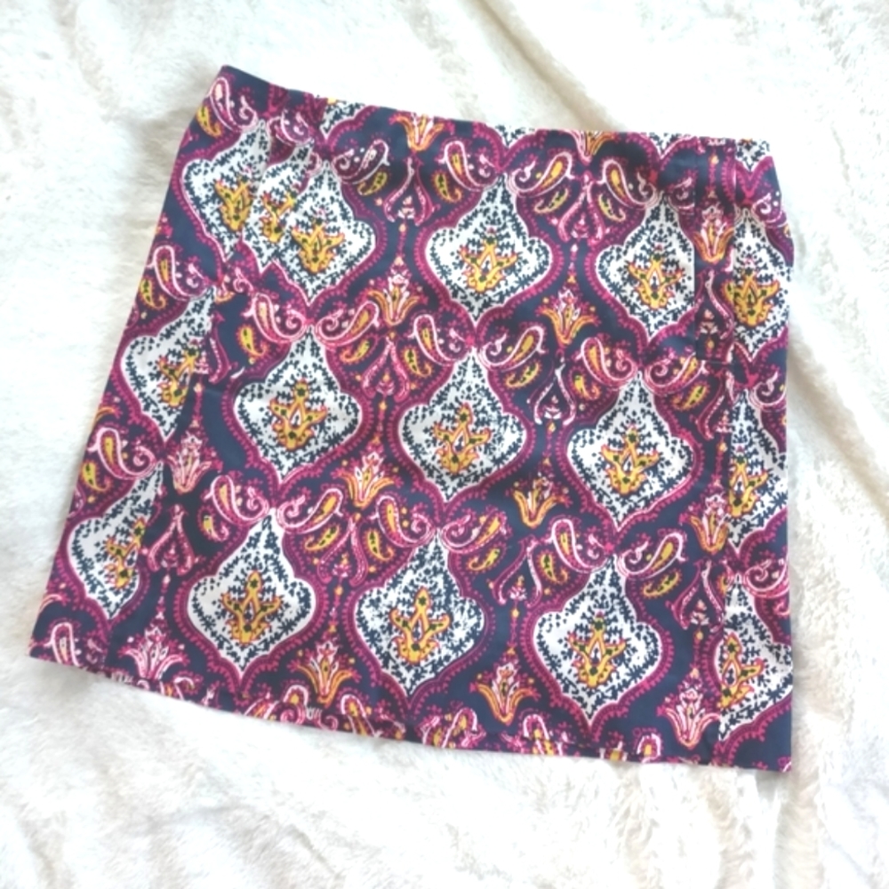 🌷3/15🌷 Y2K J. Crew Sateen Paisley Mini Skirt Size 2 with pockets